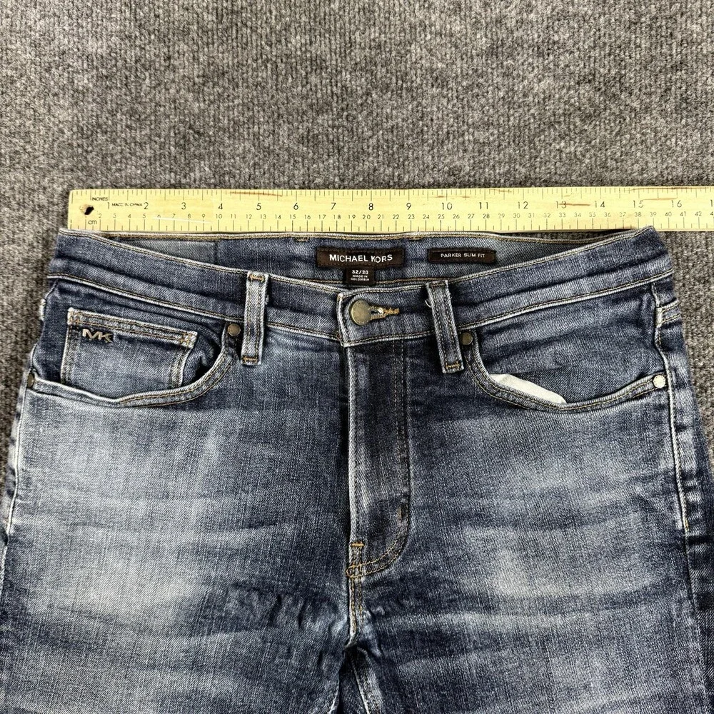 Michael Kors Parker Slim Fit Jeans Mens 32x30 Blue Stretch Denim Distressed